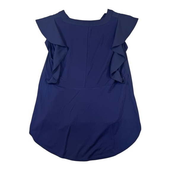Ann Taylor Navy Blue V Neck Blouse with Ruffled Short Sleeves - Picture 9 of 9